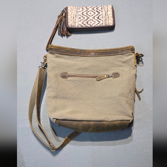 Myra Bag With Matching Wallet Boho Chic Brown and Cream Shoulder Bag Set - Picture 2 of 10